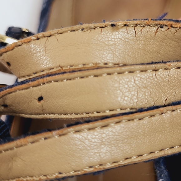 Isola Womens 7.5 Navy Blue Snake Embossed Triple Strap Buckle Open Peep … - Picture 10 of 15